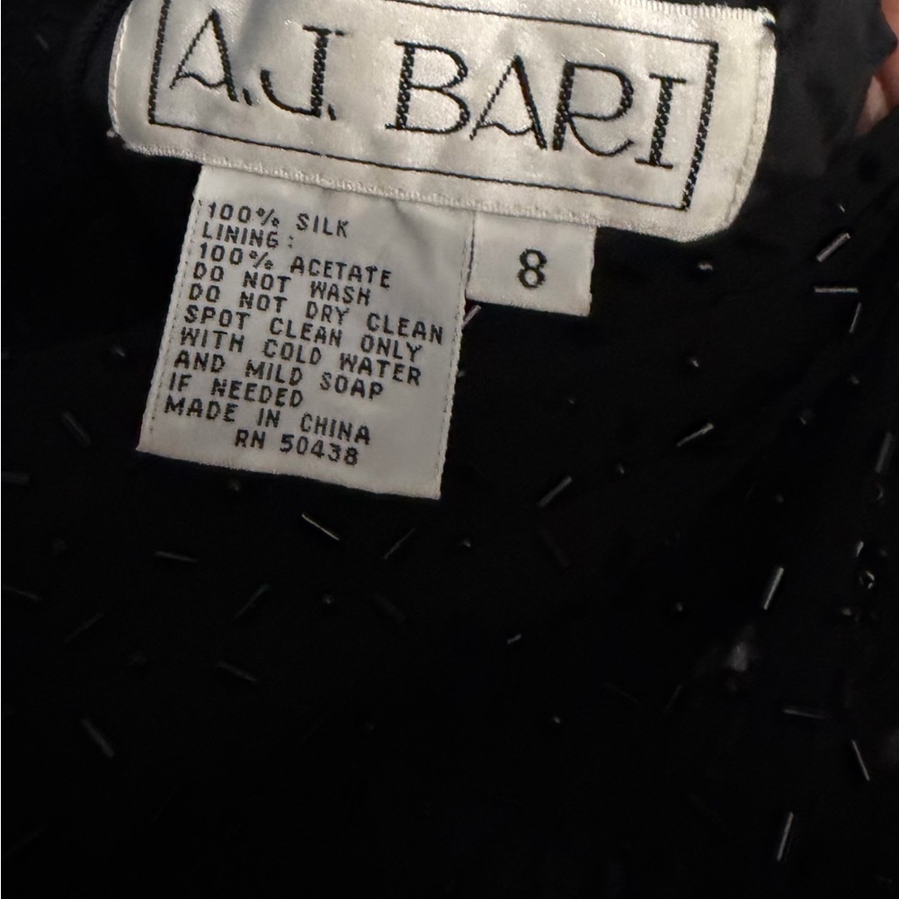 Vintage A.J. Bari Black Silk Beaded Cocktail Evening Dress Size 8 - Picture 5 of 6